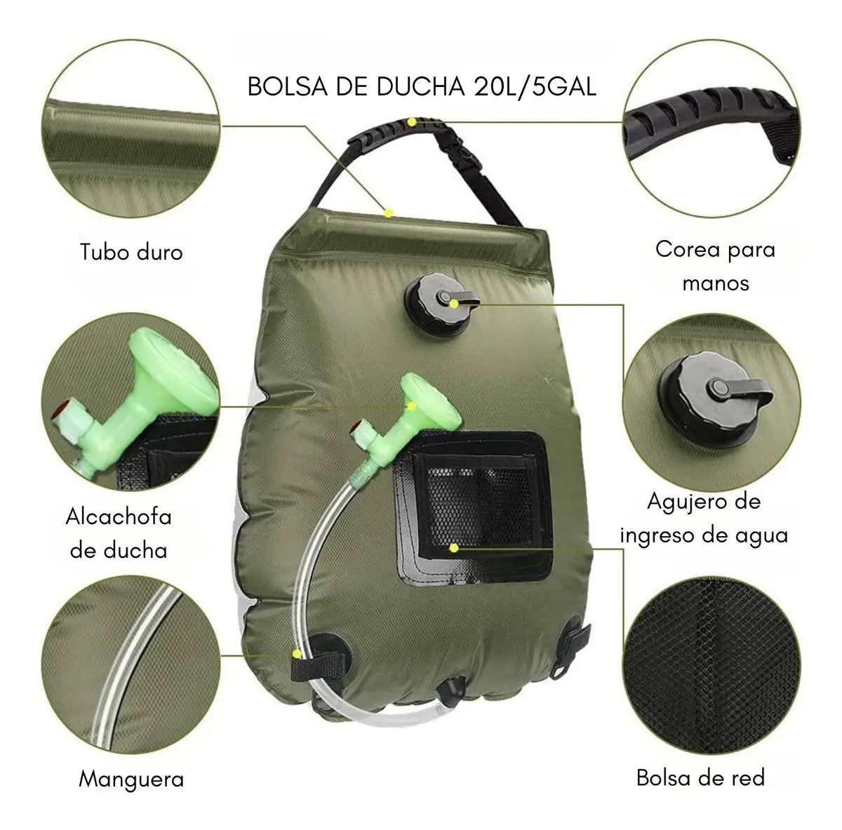 Ducha Camping Solar Bolsa De Baño Portátil Exteriores 20l
