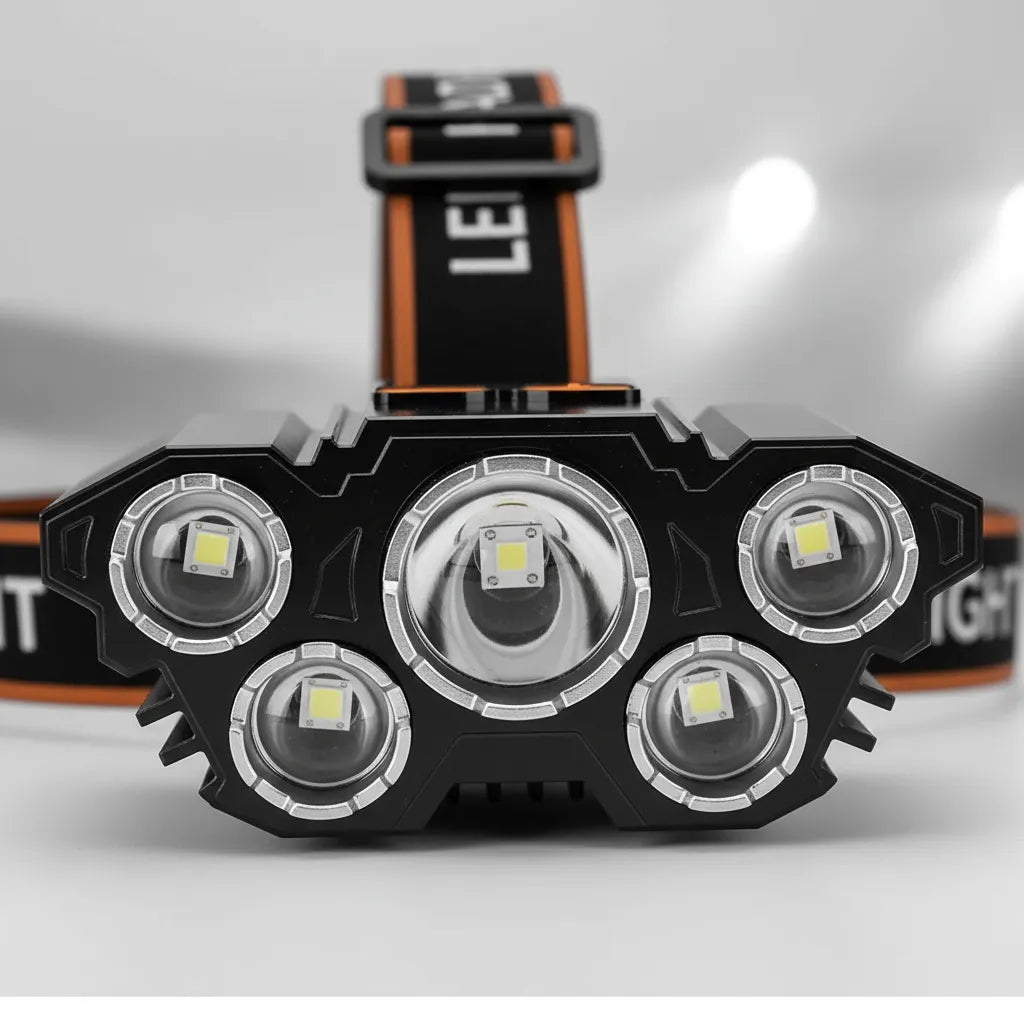 Linterna Frontal Led Recargable Usb 5 Focos Potente