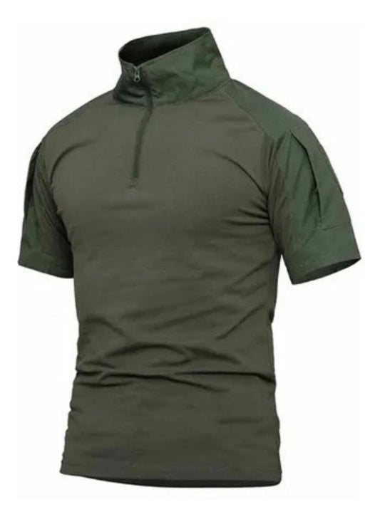 Polera Combat Esdy Shirt Negra Estilo Militar Airsoft Manga Corta verde