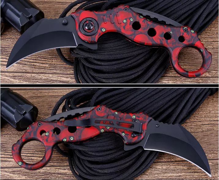 Cuchillo Karambit semi automatico diseño calavera