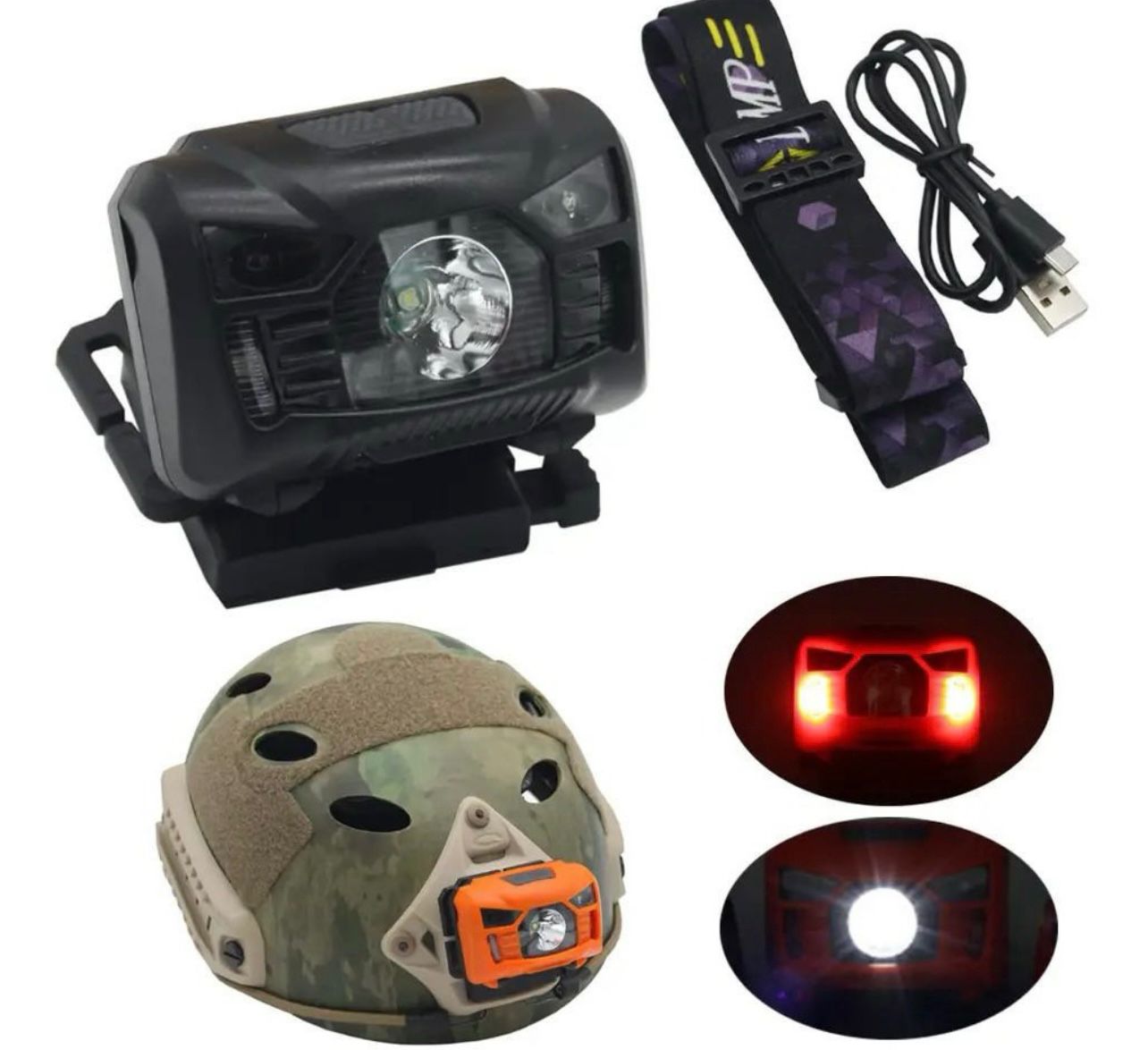 Linterna frontal led con sensor recargable