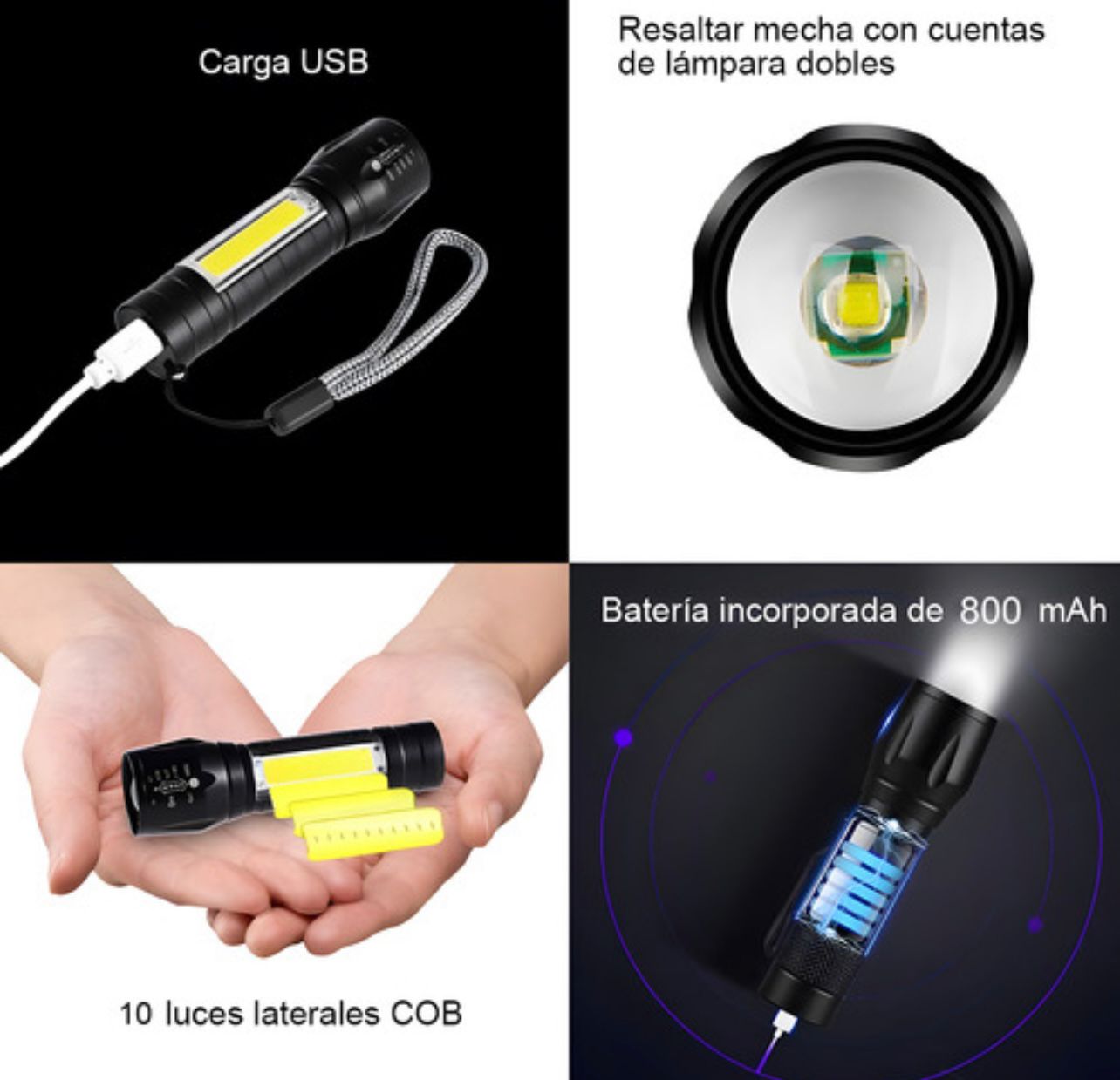 Mini linterna táctica led recargable con zoom