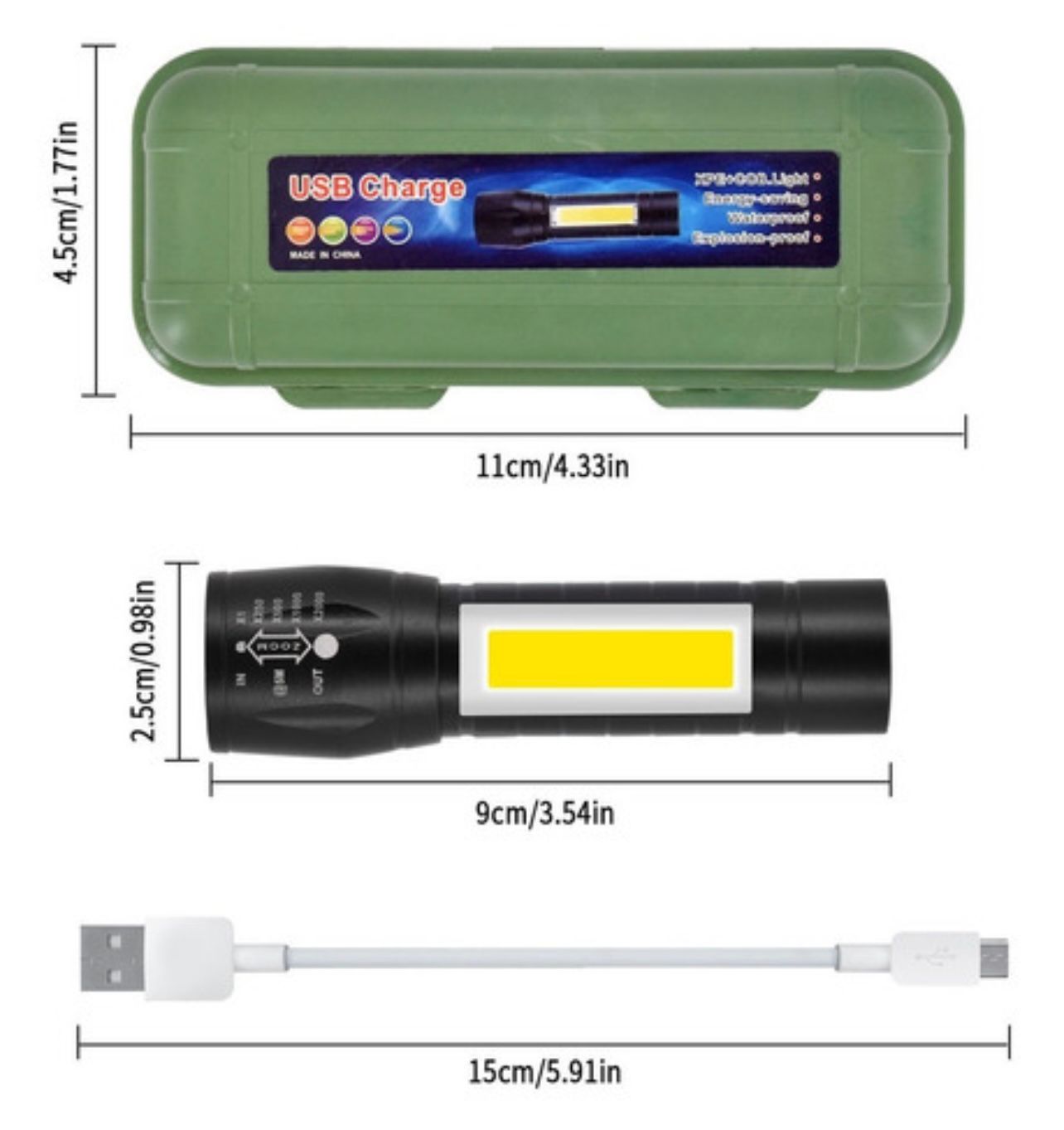 Mini linterna táctica led recargable con zoom