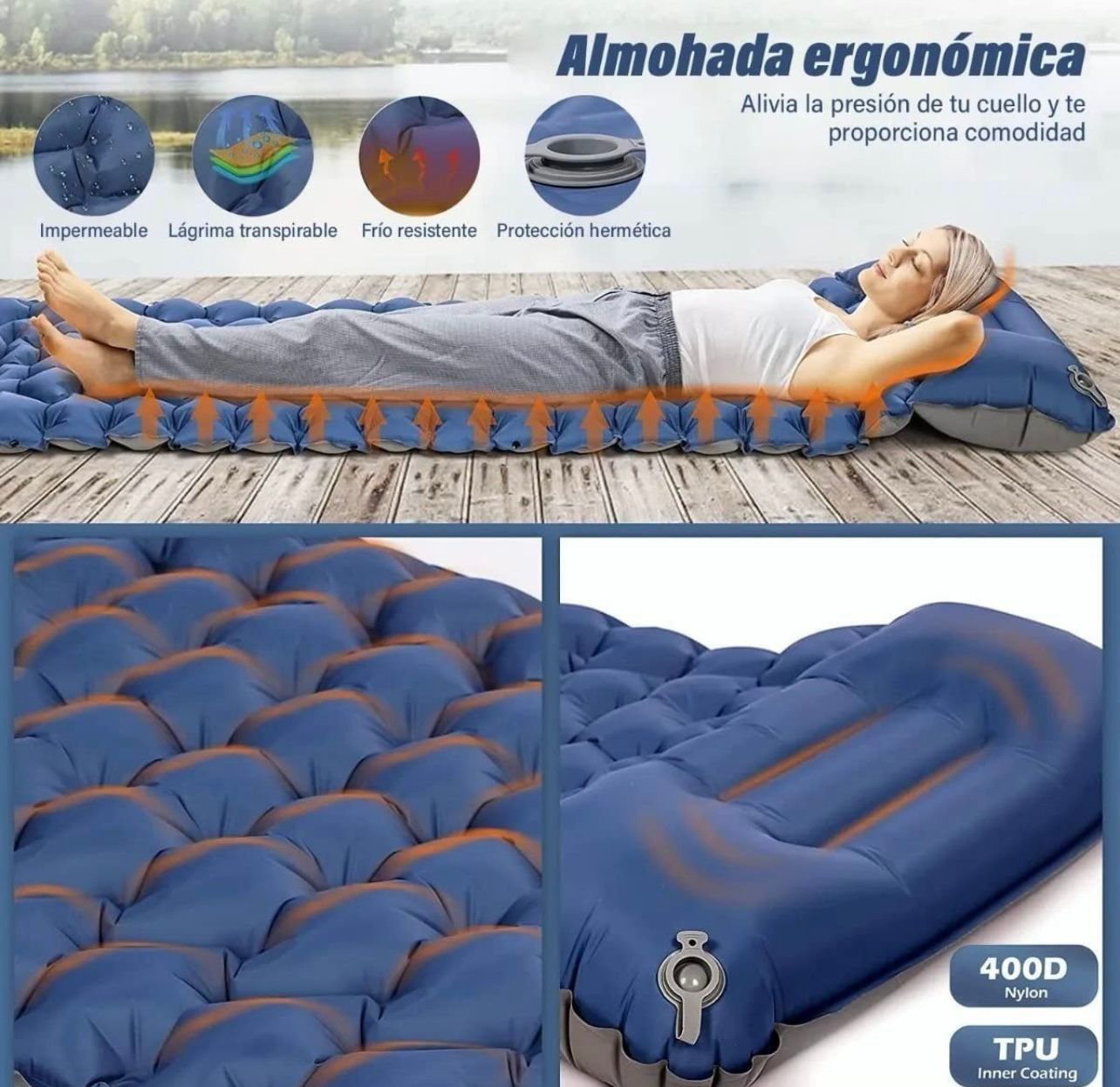 Colchoneta Inflable Plegable Para Acampada Y Senderismo 1 persona